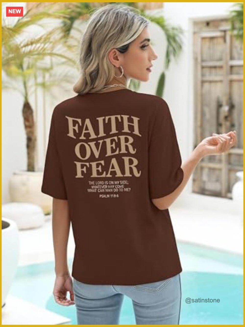 Oversized Faith Over Fear Christian T-Shirt Tee Top - Picture 4 of 7